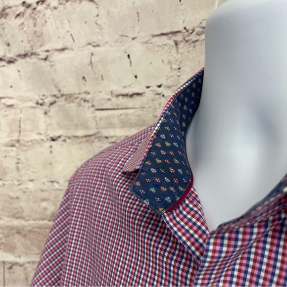 Bugatchi Uomo Pink Check Flip Contrast Cuff Shirt - Picture 3 of 13